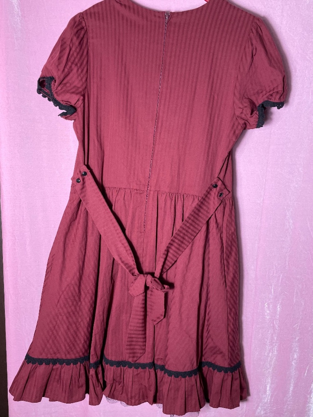 NWOT HT XL dark red Lolita dress with stripes black accents &pockets - Picture 6 of 9